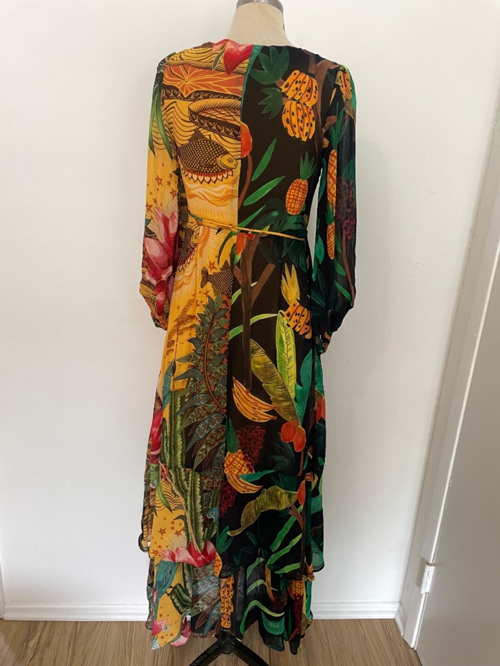 Farm Rio Floral Long Wrap Maxi Dress, Boho Wedding Guest, Size XS - Picture 3 of 11